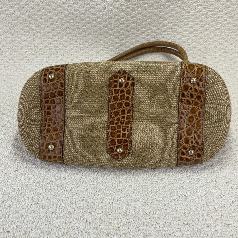 Eric Javits New York Handbag Squishee‎ Woven Straw Croc Embossed Satchel Purse
